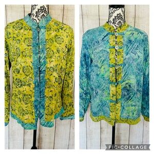 Women’s Vintage Tie Dye Abstract Floral Long Sleeve Reversible Cotton Jacket